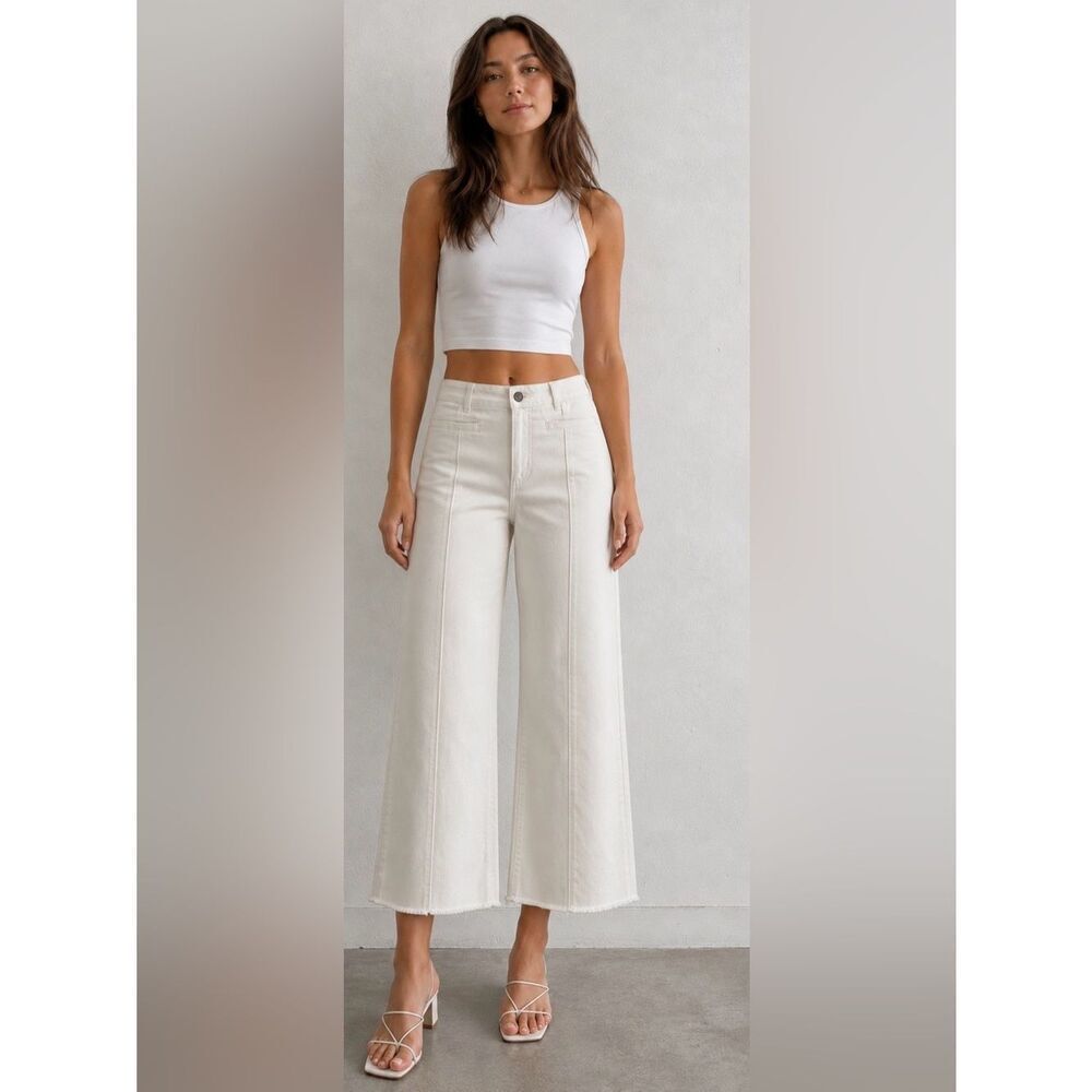 Amuse Society High Waisted Cropped Wide Leg Denim Pants